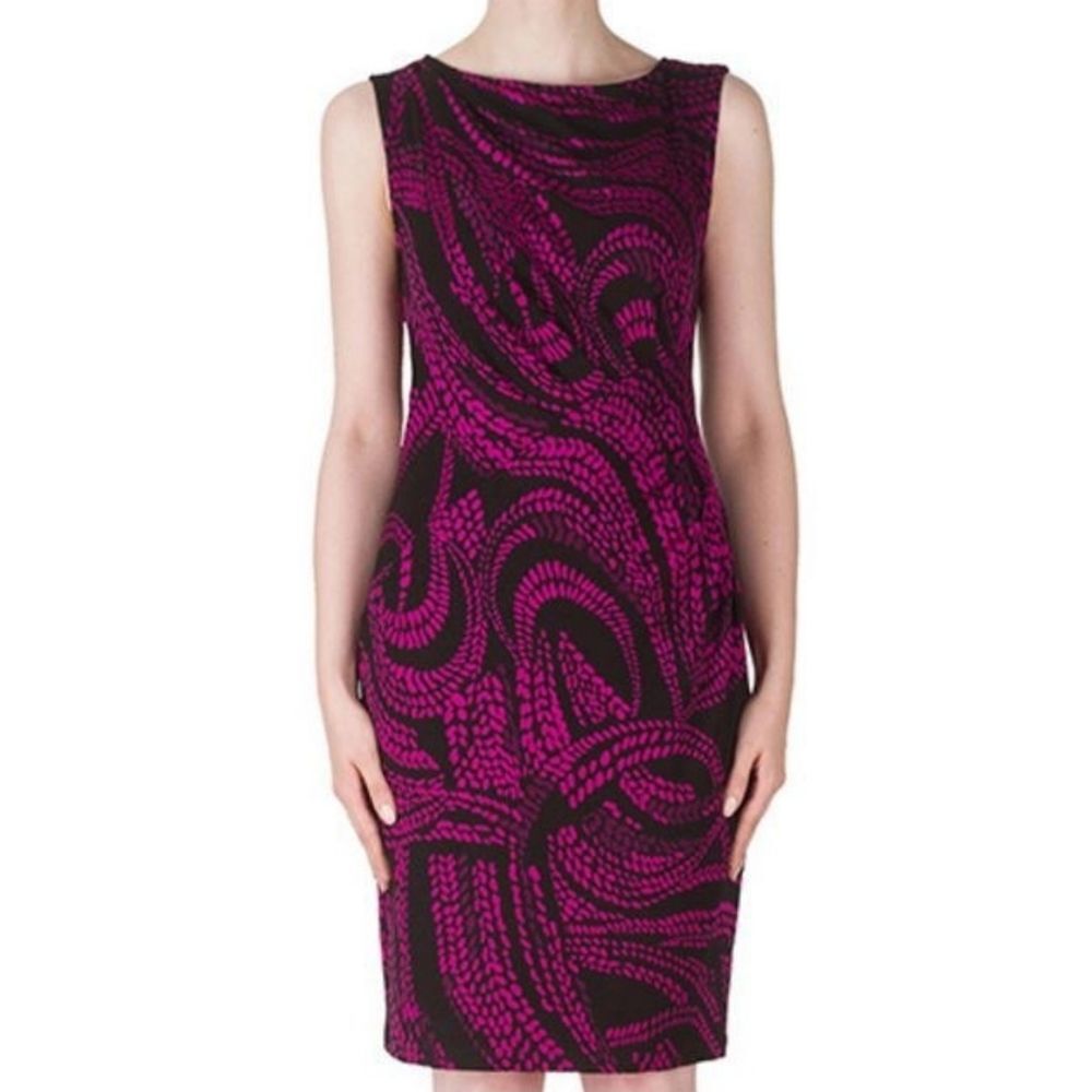 Joseph Ribkoff Purple Black Geometric Sleeveless Sheath Dress Side Ruching 6